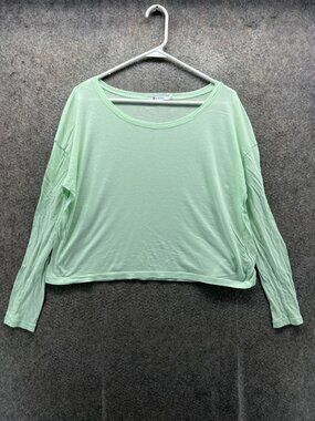 Alexander Wang Shirt Womens Small Green Scoop Cropped Long Sleeve Jersey Top
